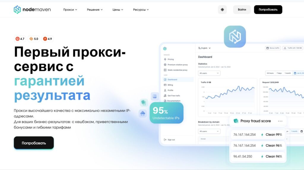 Главная страница сайта nodemaven.com